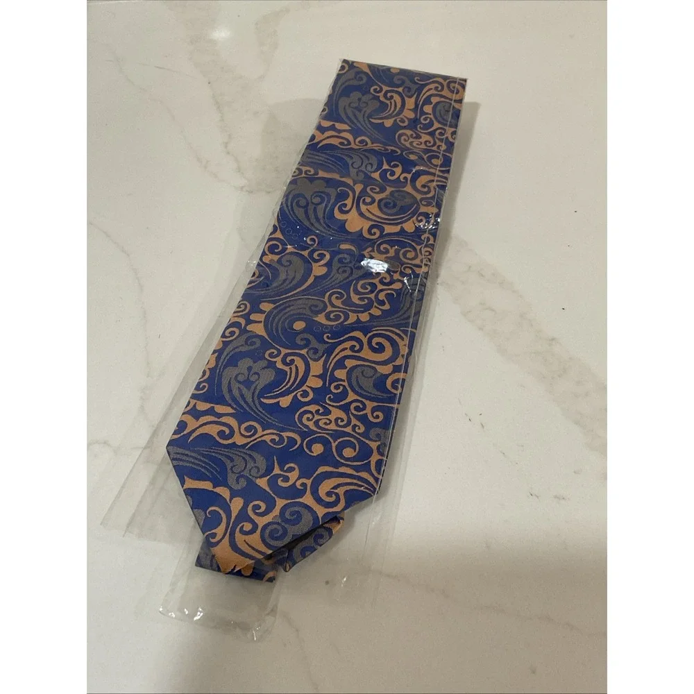 New Japanese Silk Necktie Men's Blue & Bronze Jacquard Floral Paisley Print 57